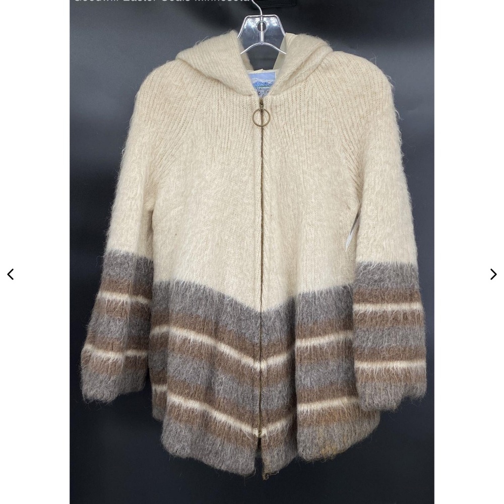 Eider Brown Ivory S Hooded Wool Sweater Jacket Iceland Alpine Scandi Vintage